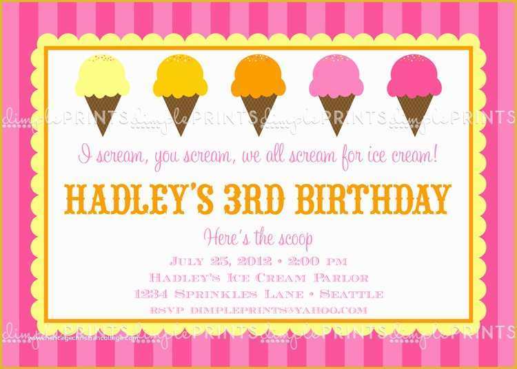 Ice Cream Birthday Invitation Template Free Of Ice Cream social Printable Party Invitation Dimple