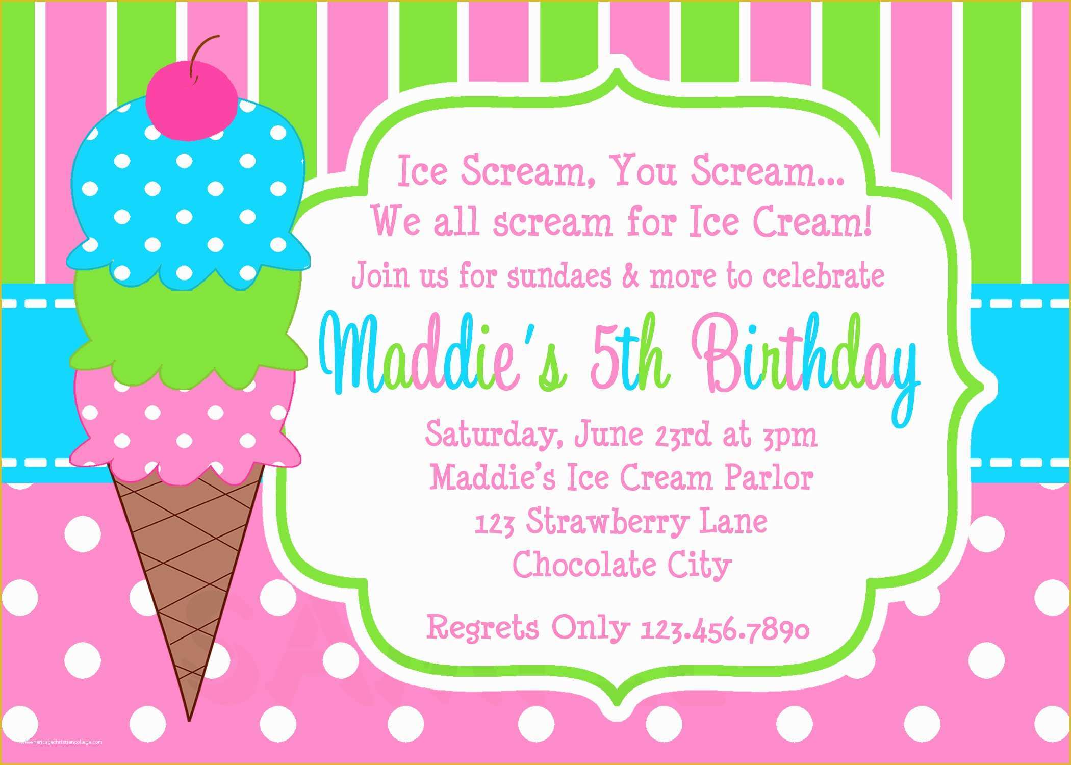 Ice Cream Birthday Invitation Template Free Of Printable Birthday Invitations Girls Ice Cream Party