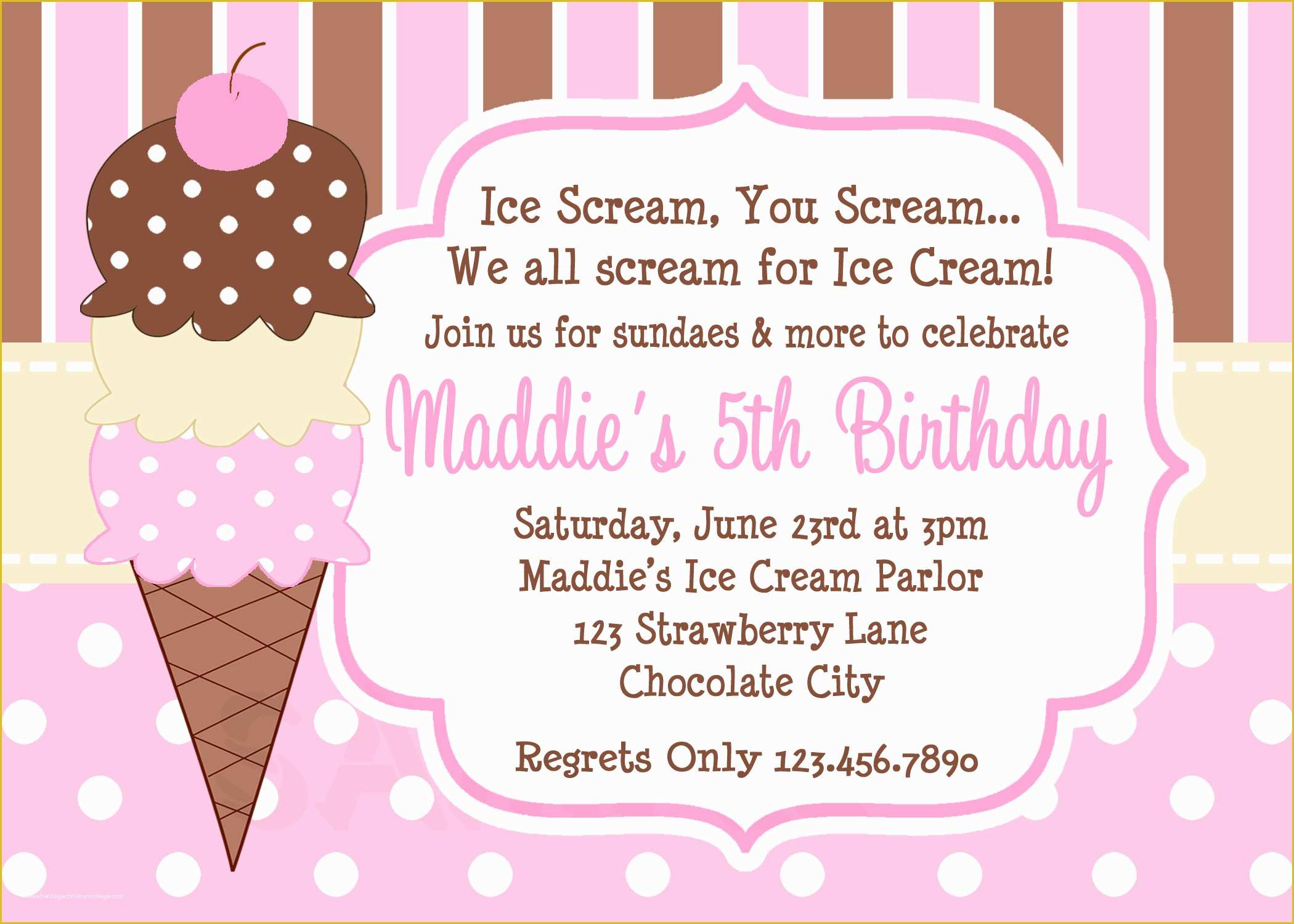 Ice Cream Birthday Invitation Template Free Of Printable Birthday Invitations Girls Ice Cream Party