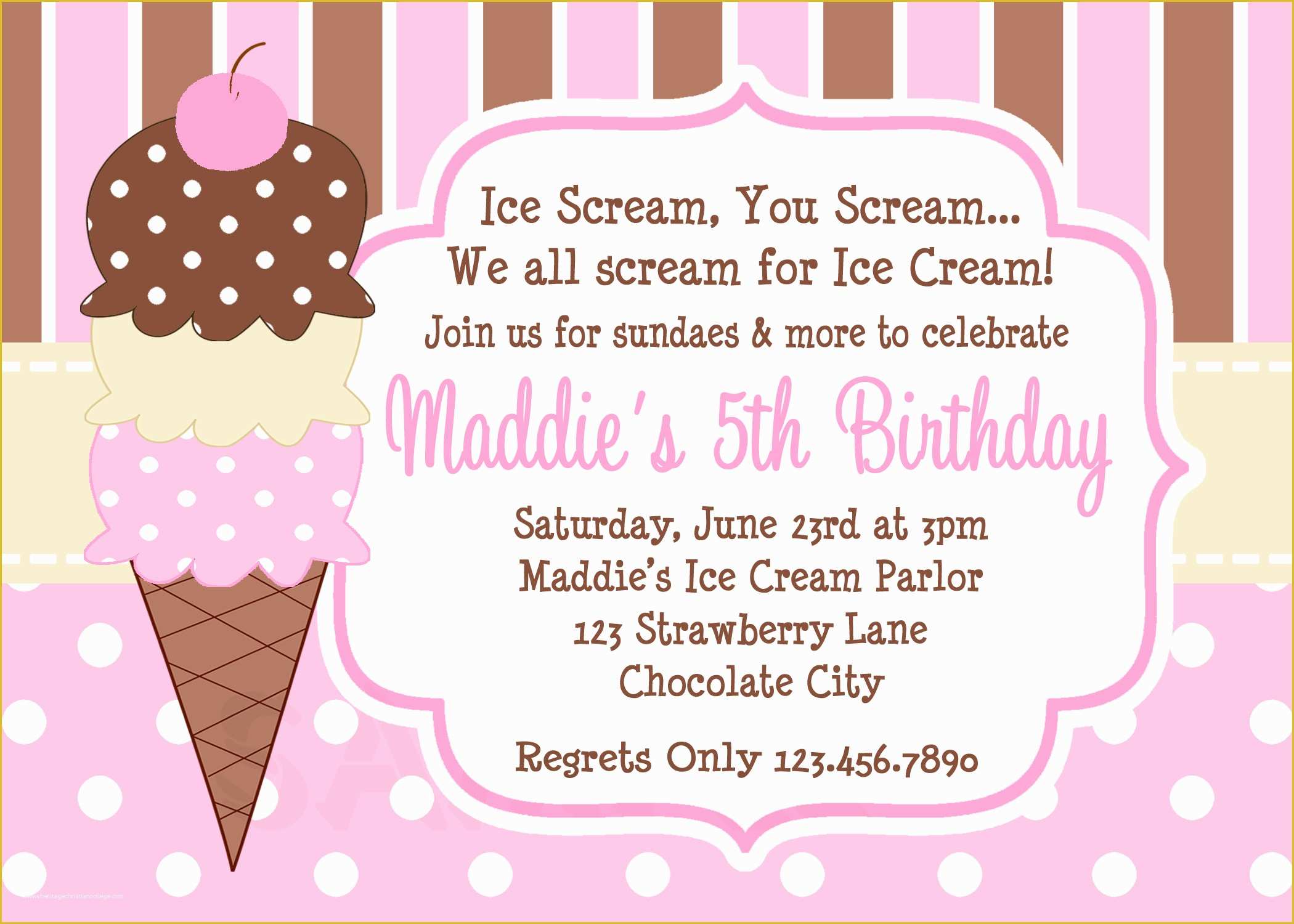 Ice Cream Birthday Invitation Template Free Of Printable Birthday Invitations Girls Ice Cream Party