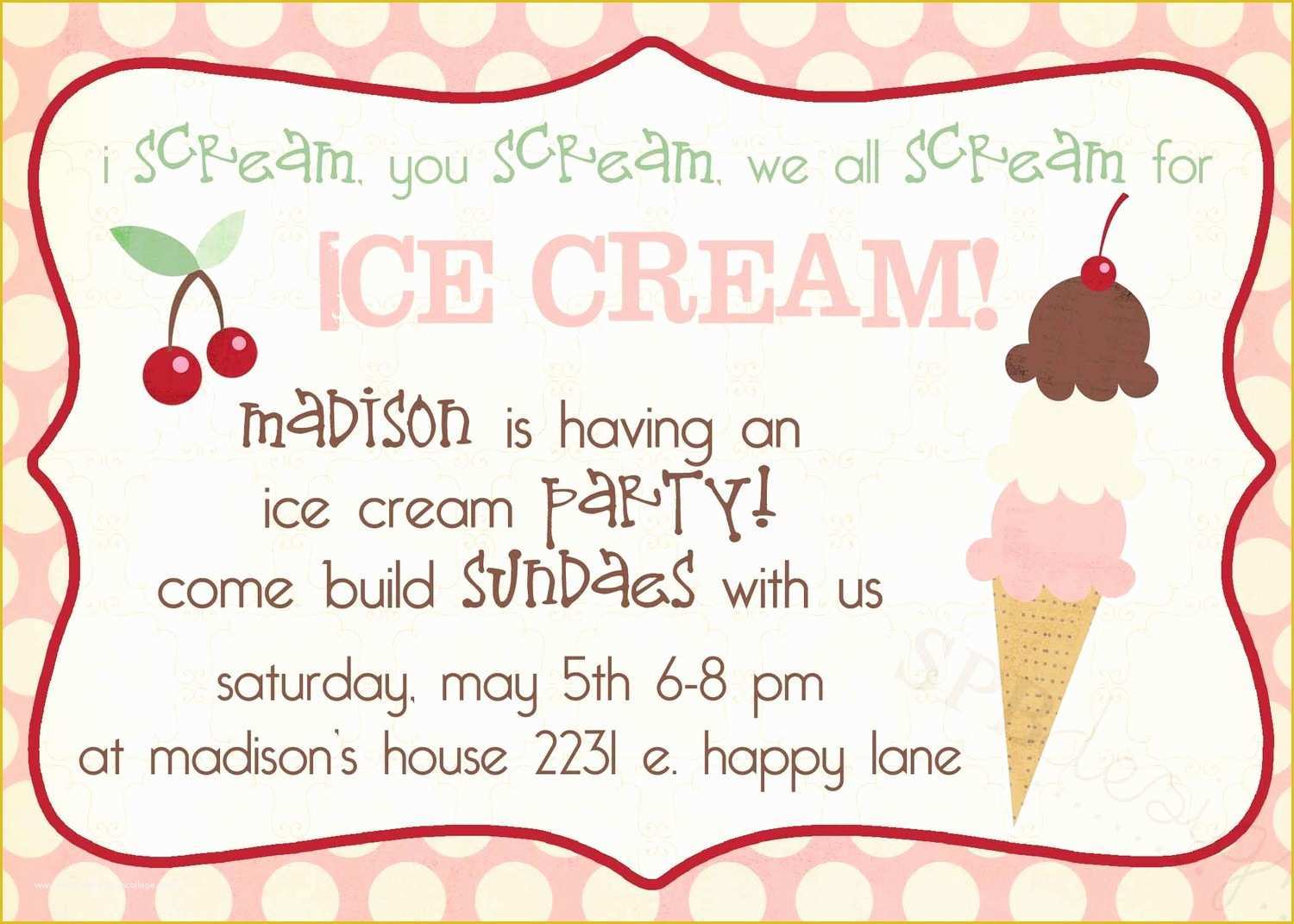 Ice Cream social Invitation Template Free Of Ice Cream Birthday Invitation Any Age