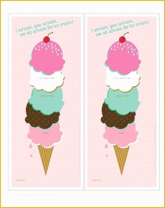 Ice Cream social Invitation Template Free Of Ice Cream Party Free Printable Invites and Thank You