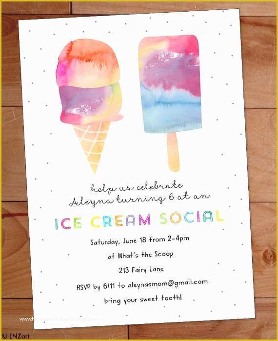 Ice Cream social Invitation Template Free Of Ice Cream Party Invitation Ice Cream Birthday Party Invite