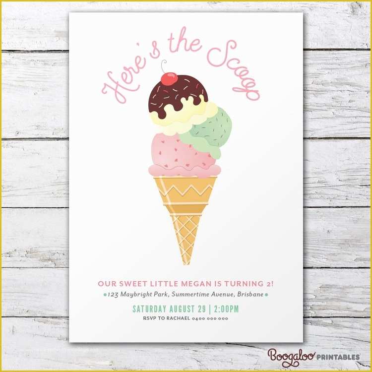 Ice Cream social Invitation Template Free Of Ice Cream social Party Invite Printable by Boogalooprintables