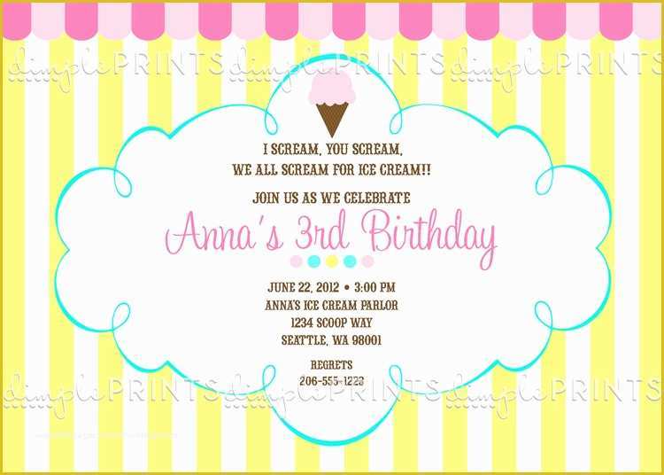 Ice Cream social Invitation Template Free Of Ice Cream social Printable Party Invite Dimple Prints Shop