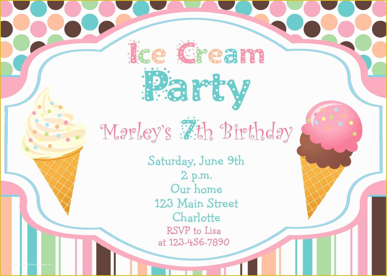 Ice Cream social Invitation Template Free Of Wonderful Ice Cream Birthday Invitations Desig Great Ice