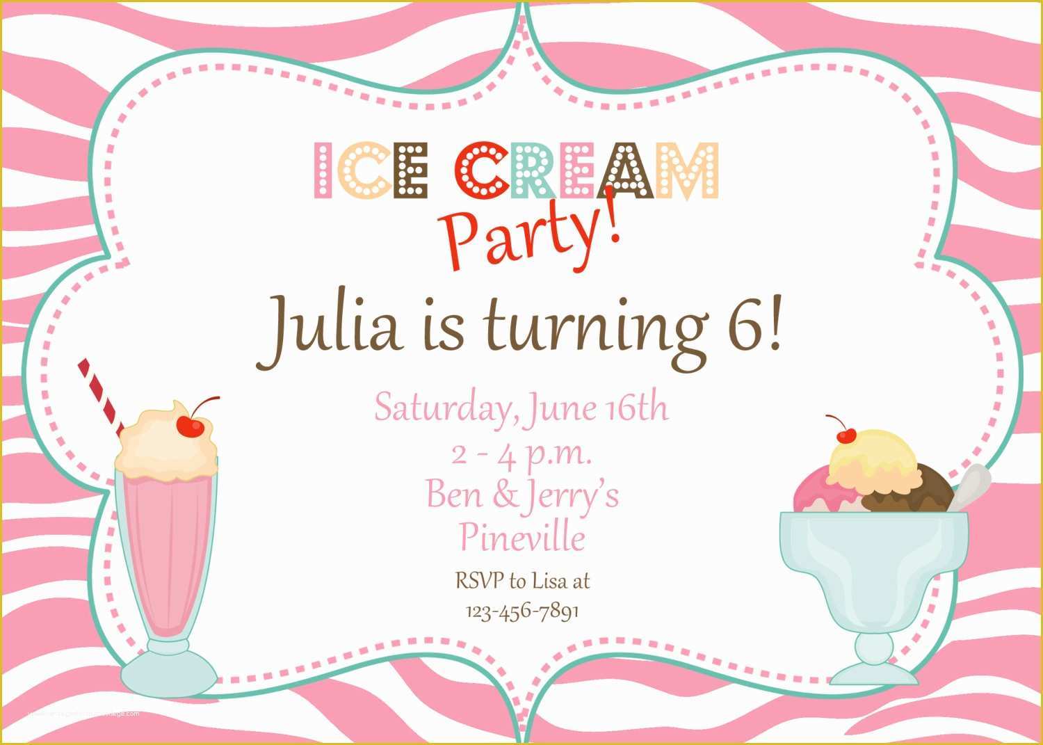 Ice Cream social Invitation Template Free Of Zebra Print Ice Cream Party Birthday by thebutterflypress