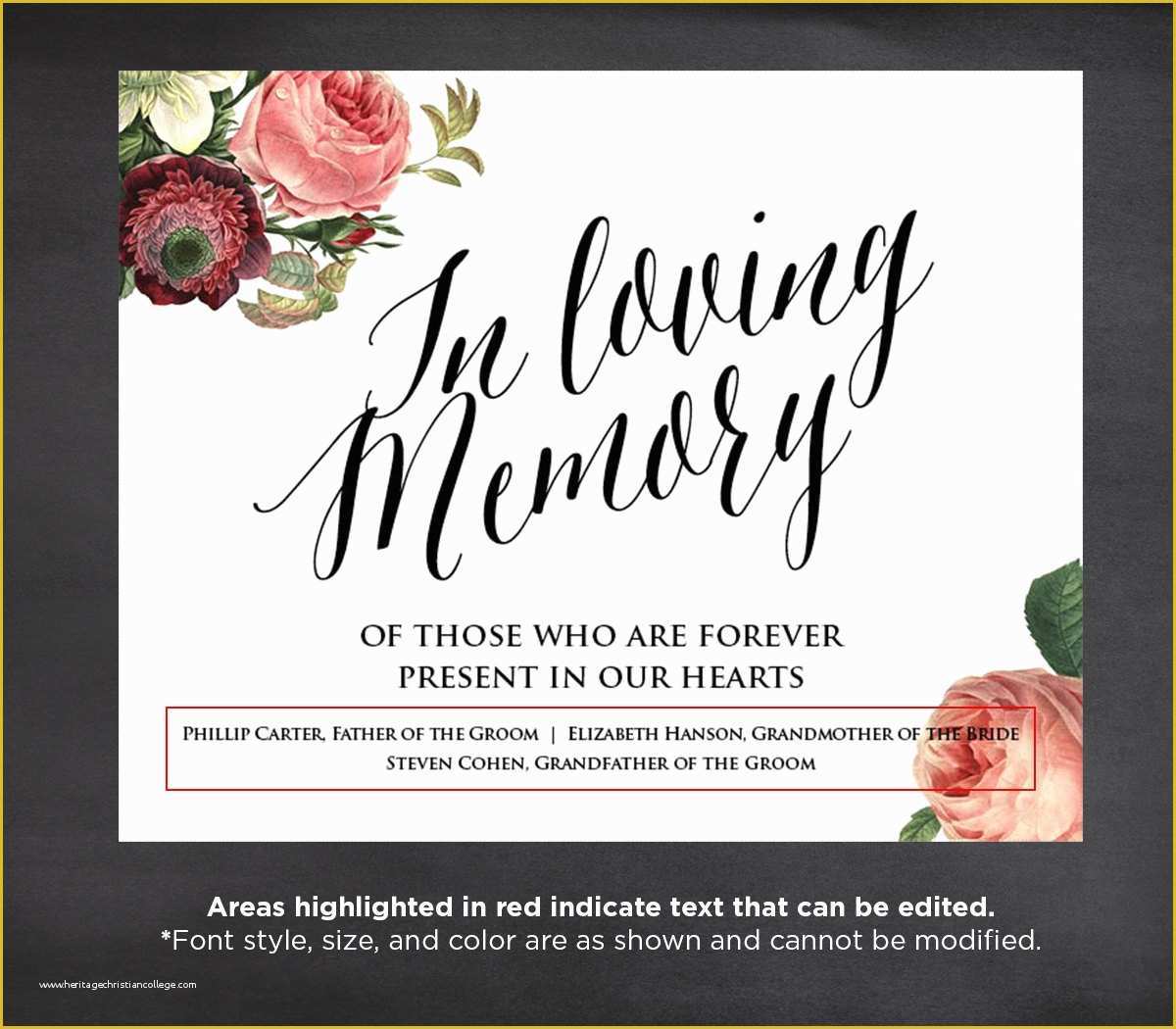 In Loving Memory Template Free Of F In Loving Memory Wedding Sign Template Editable