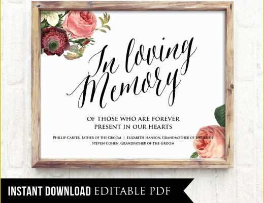 In Loving Memory Template Free Of F In Loving Memory Wedding Sign Template Editable