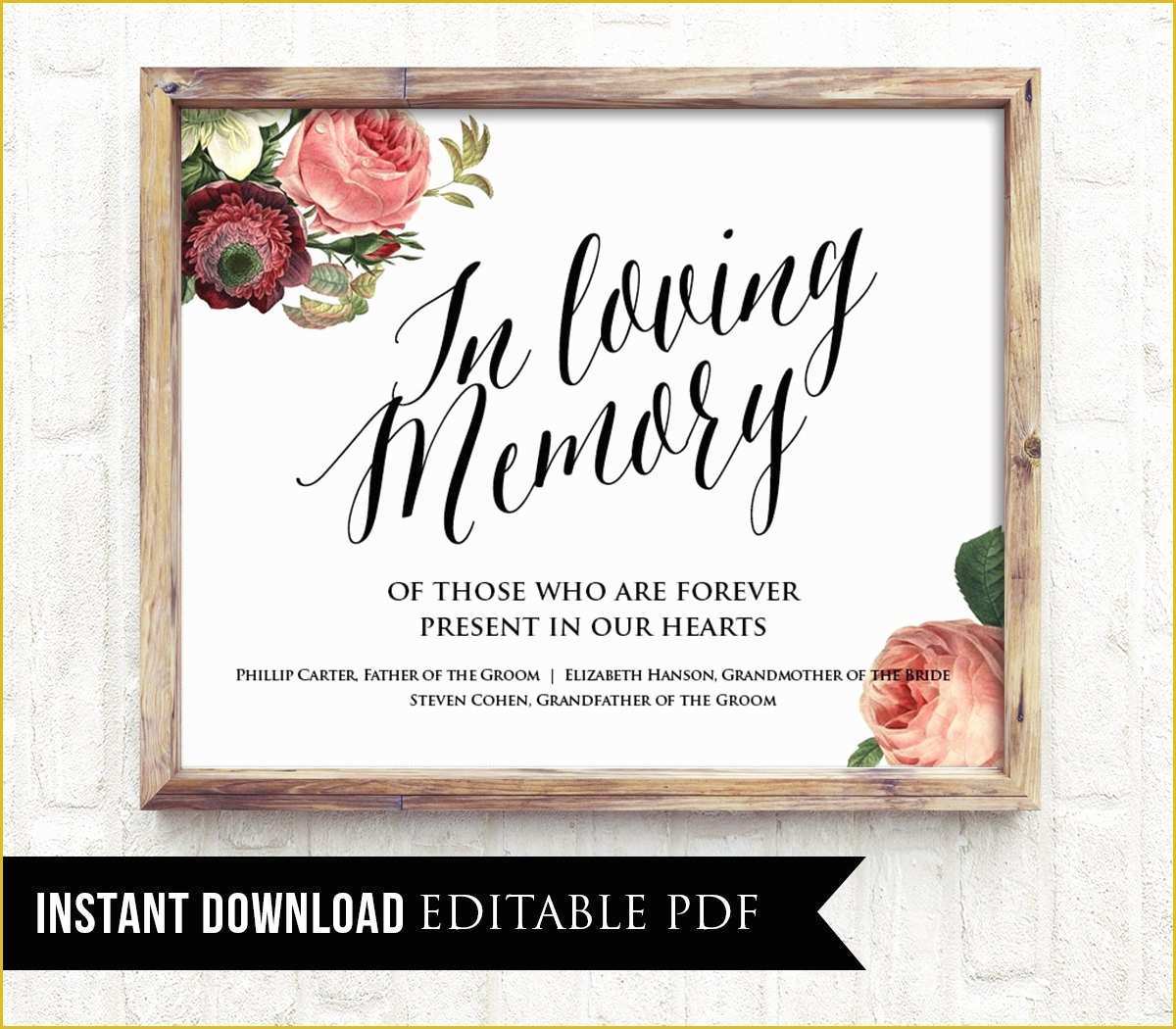 In Loving Memory Template Free Of F In Loving Memory Wedding Sign Template Editable