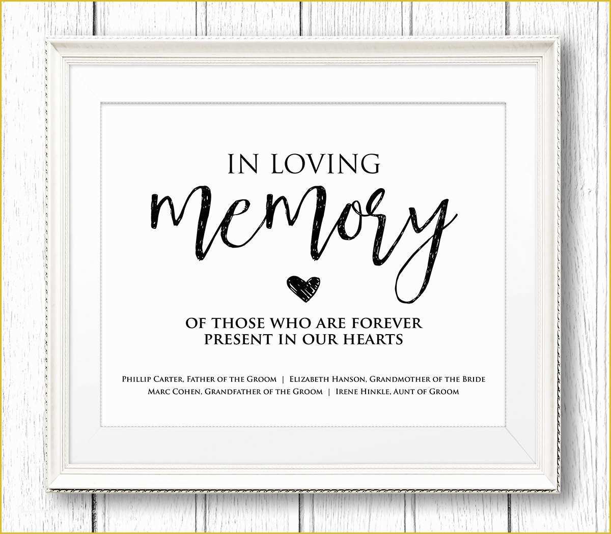 In Loving Memory Template Free Of In Loving Memory Wedding Sign Editable Text Personalize