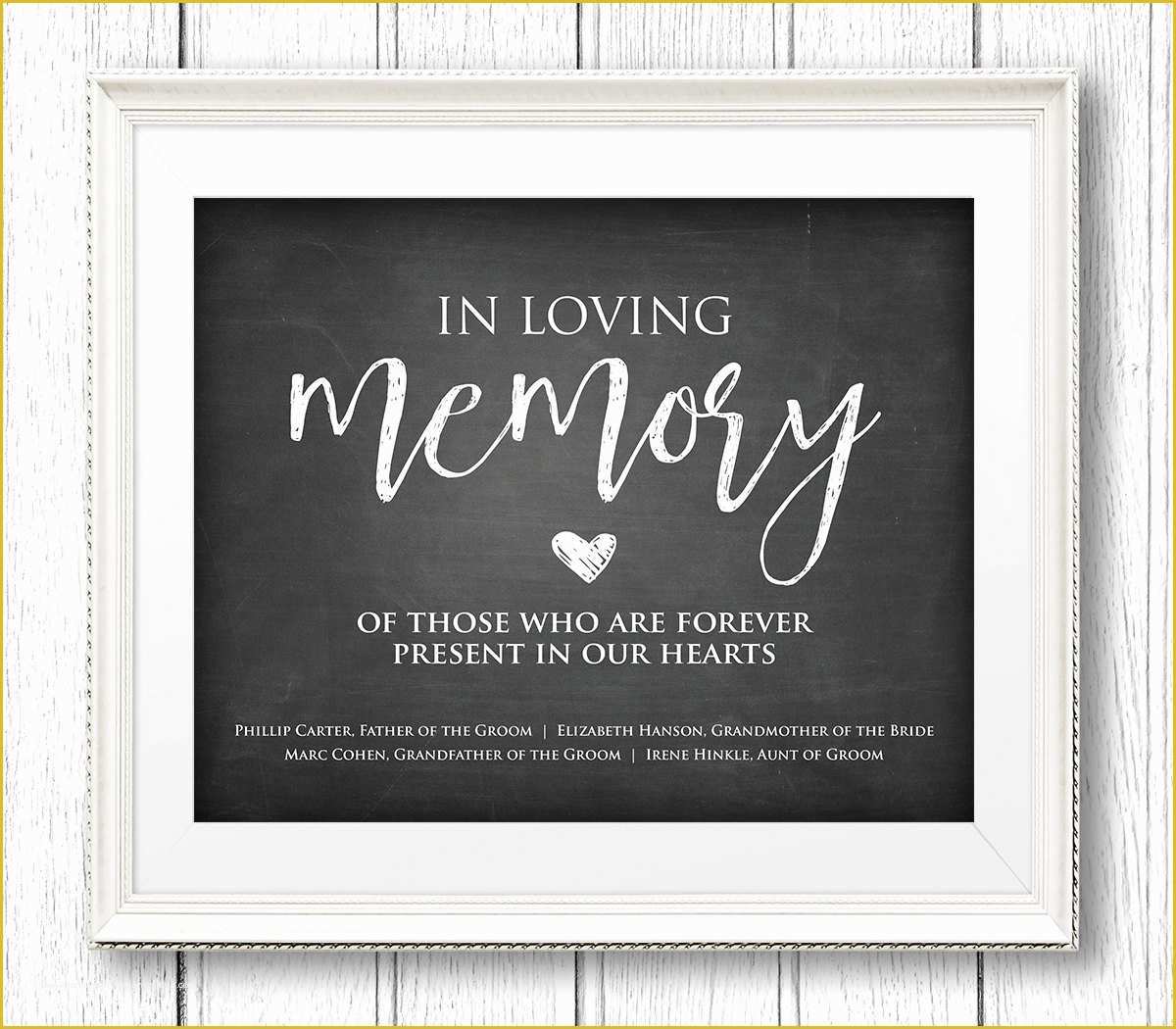 In Loving Memory Template Free Of In Loving Memory Wedding Sign Instant Download Personalize