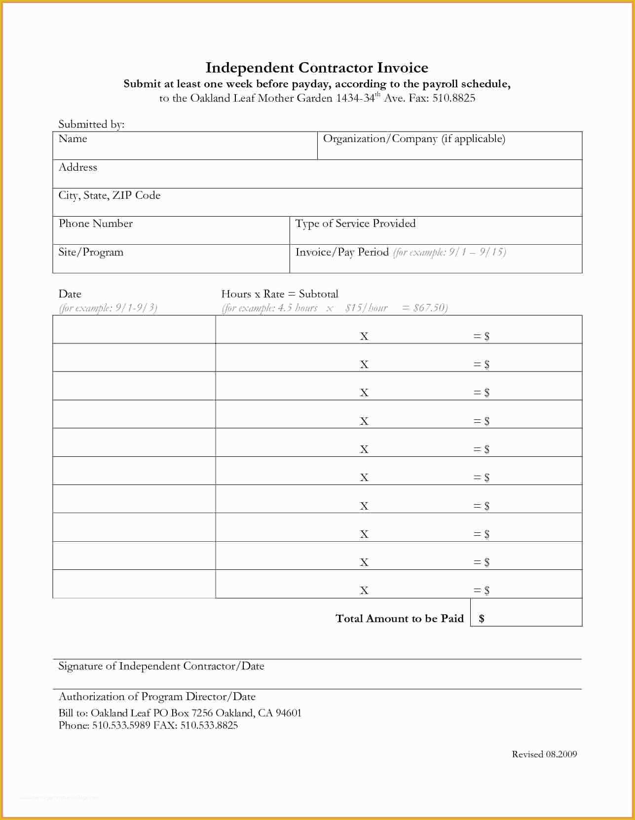 Independent Contractor Invoice Template Free Of 5 Contractor Billing forms