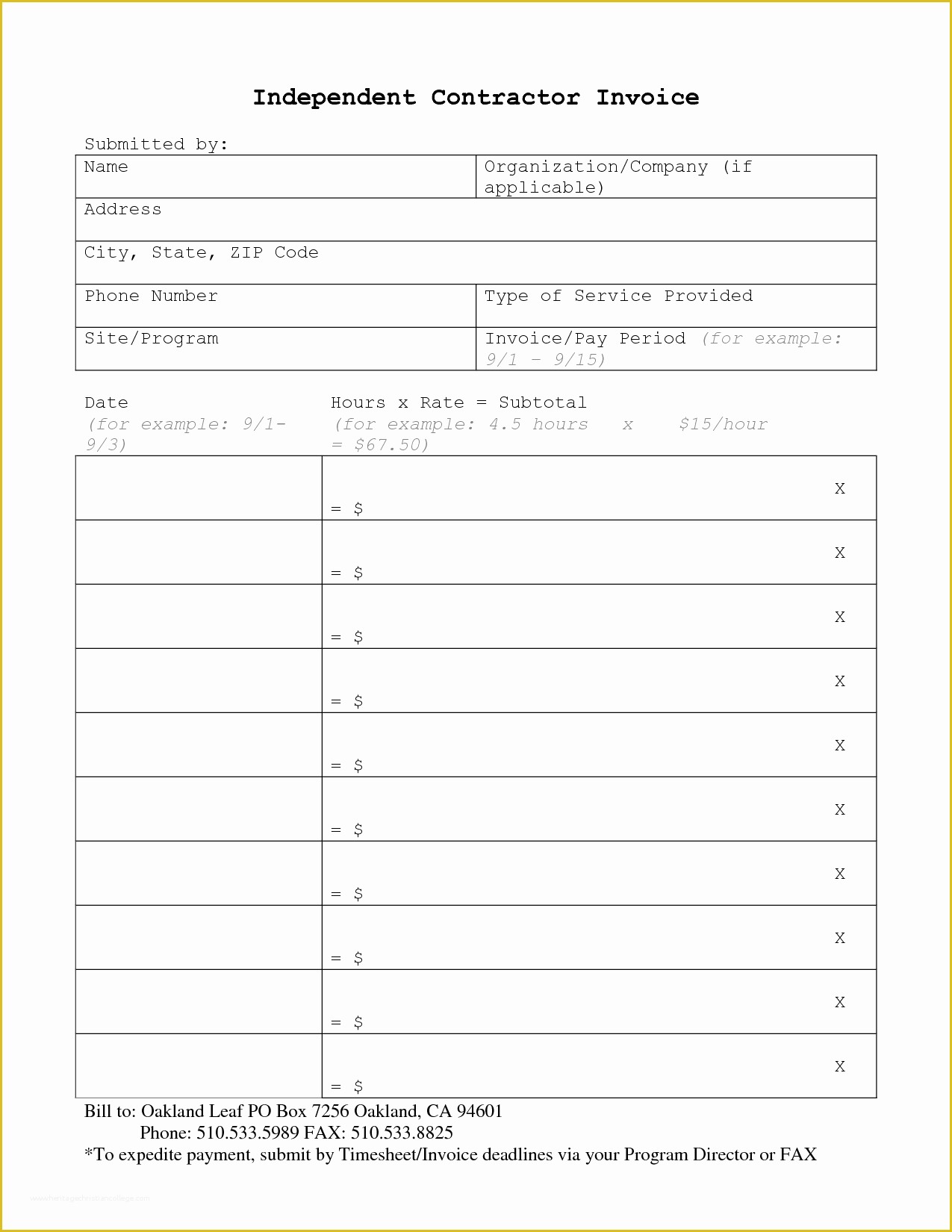 Independent Contractor Invoice Template Free Of Independent Contractor Invoice Template