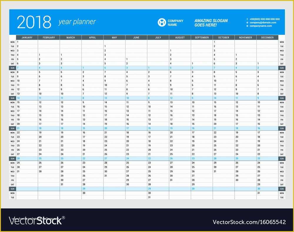 Indesign Planner Template 2018 Free Of Yearly Wall Calendar Planner Template for 2018 Vector Image