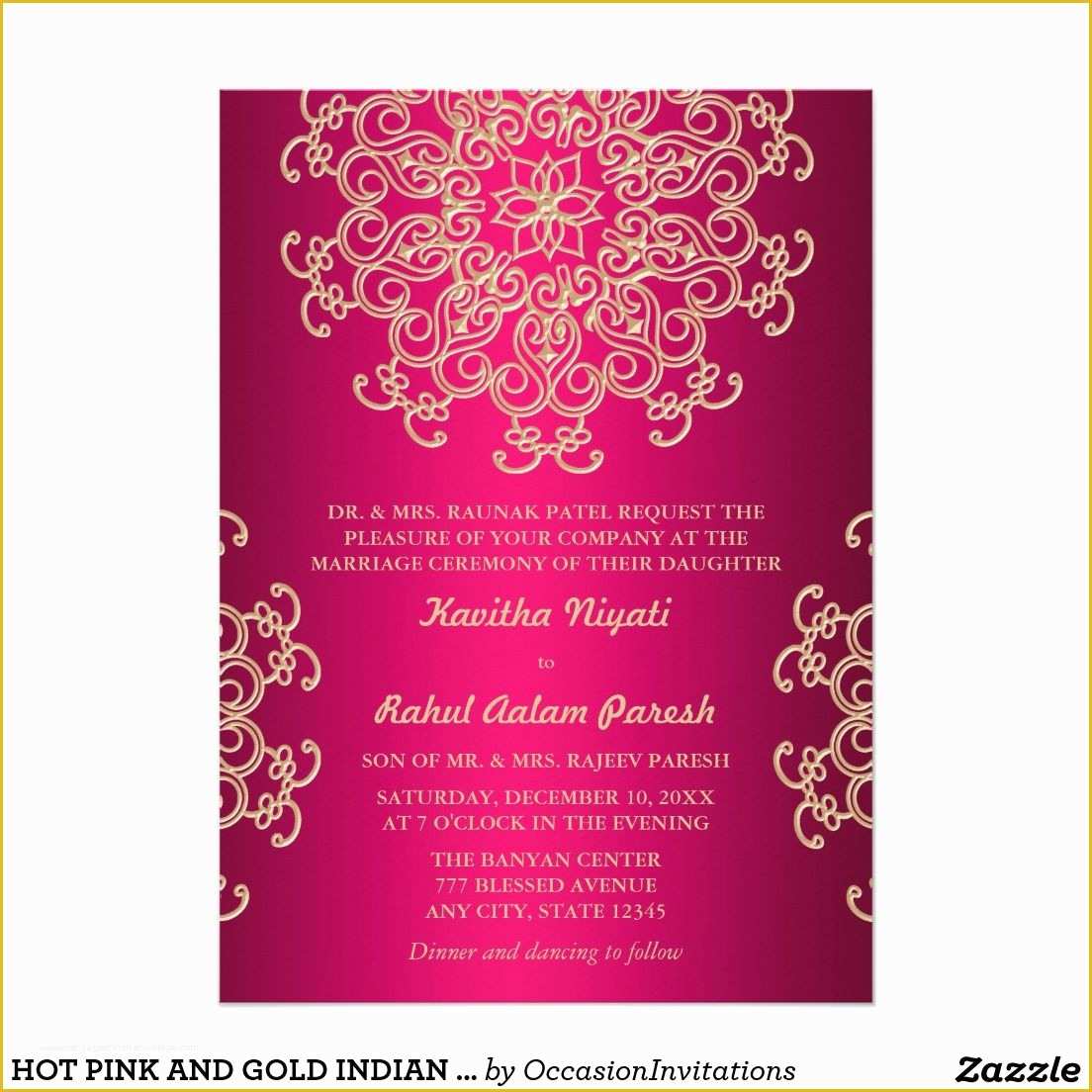 Indian Engagement Invitation Cards Templates Free Download Of Hot Pink and Gold Indian Style Wedding Invitation