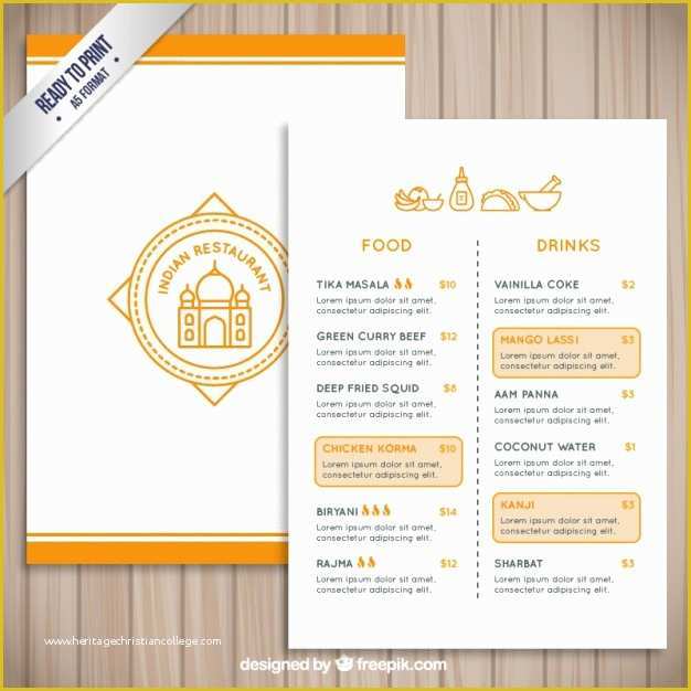 Indian Menu Template Free Of Indian Restaurant Template Vector