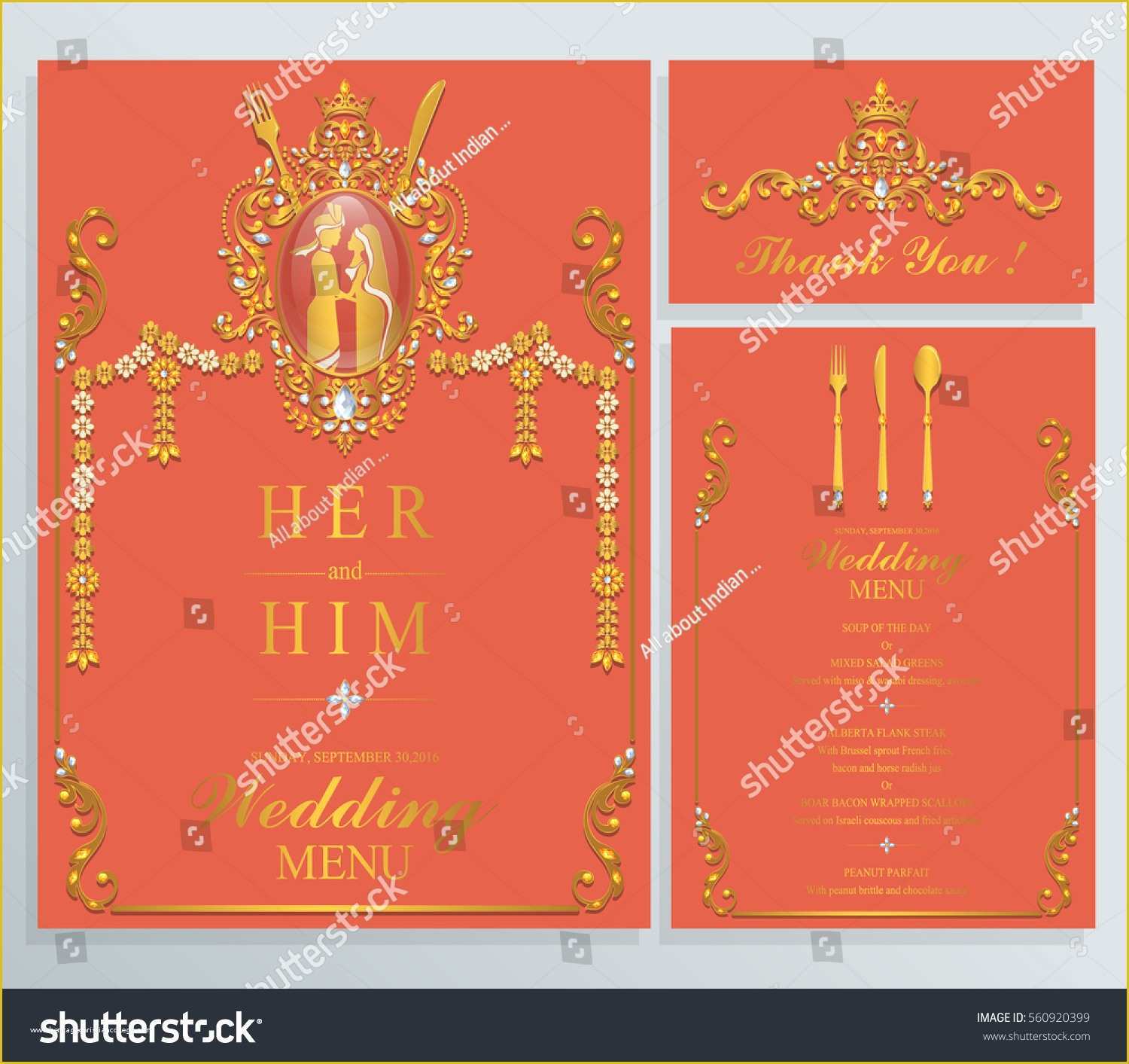 Indian Menu Template Free Of Indian Wedding Menu Card Templates Gold Stock Vector