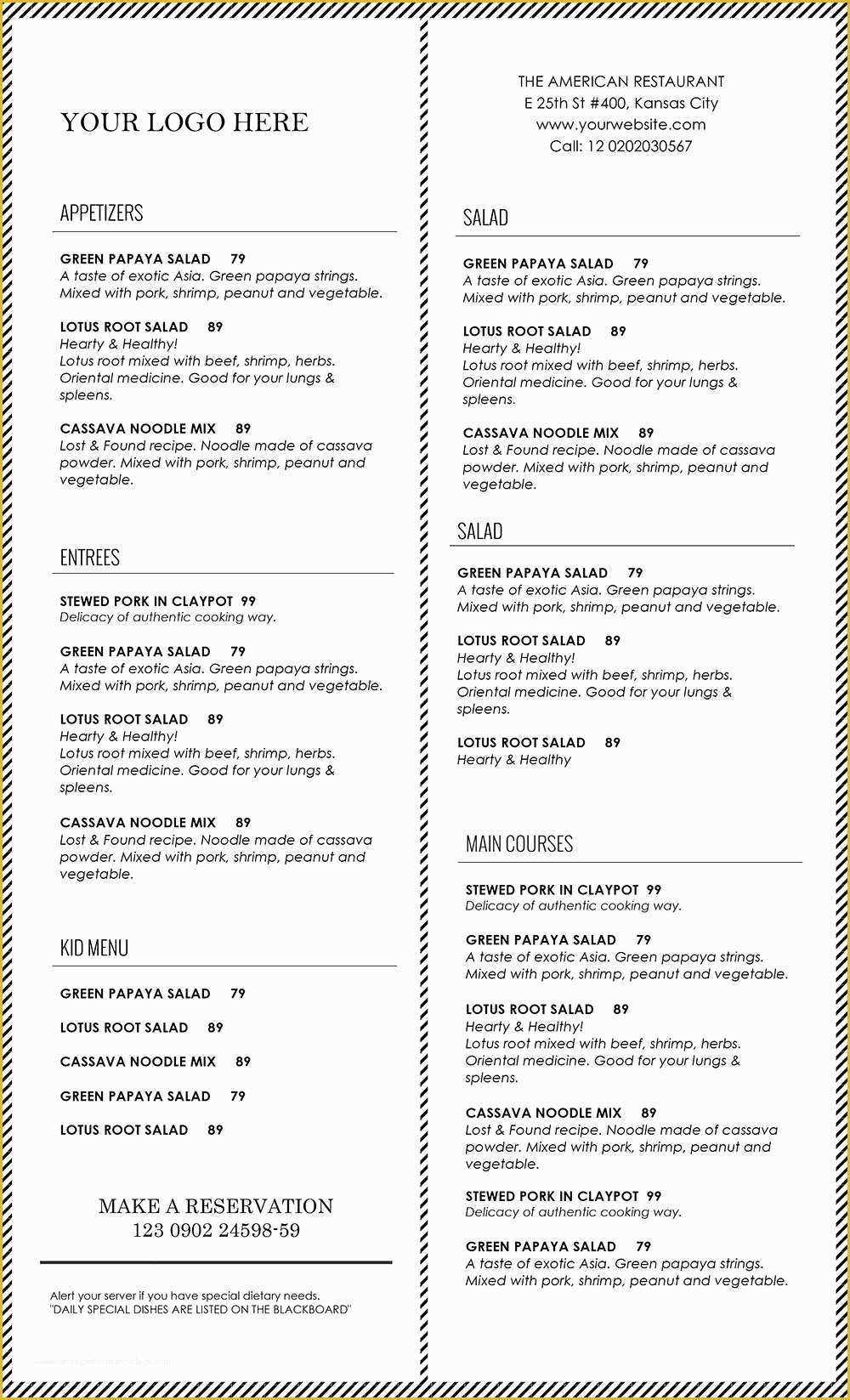 Indian Menu Template Free Of Restaurant Menu Template Word Letter Examples Wordpress