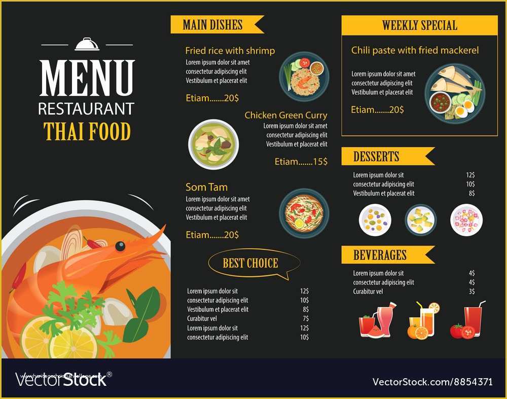 Indian Menu Template Free Of Thai Food Restaurant Menu Template Flat Design Vector Image