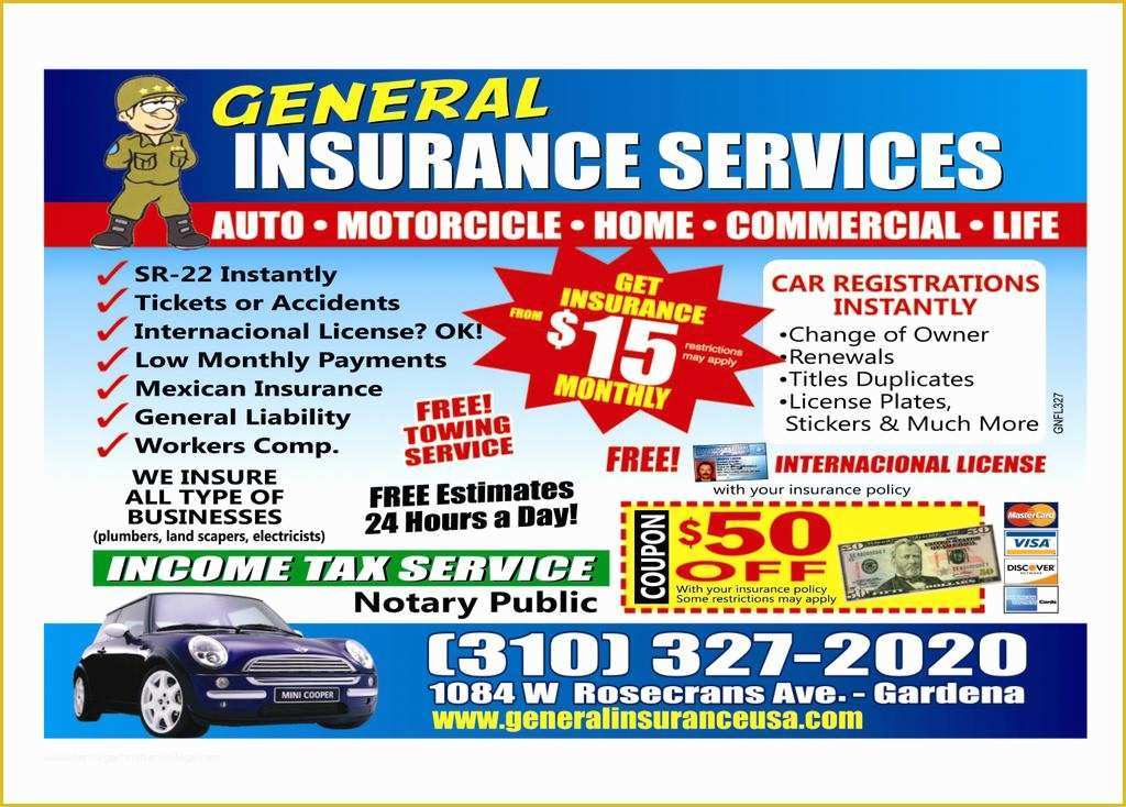 Insurance Flyer Templates Free Of General Insurance Gardena Ca 310 327 2020