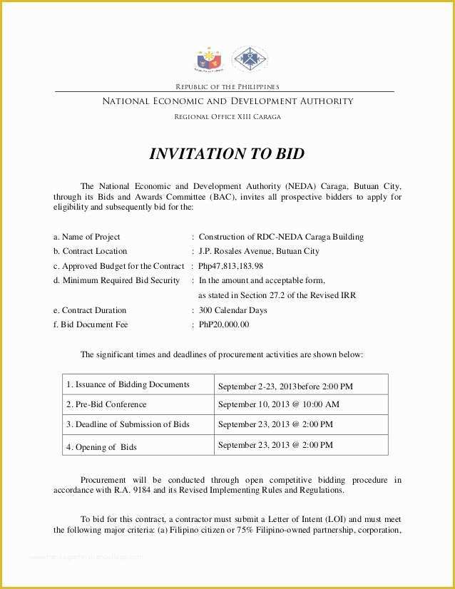 Invitation to Bid Template Free Of Invitation to Bid