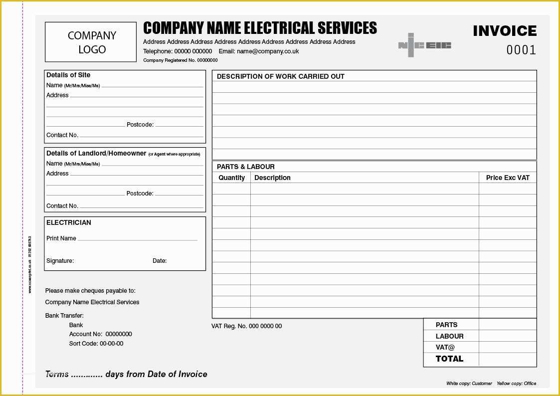 Invoice Book Templates Free Of Electrician Invoice Books Personalised Duplicate Pads