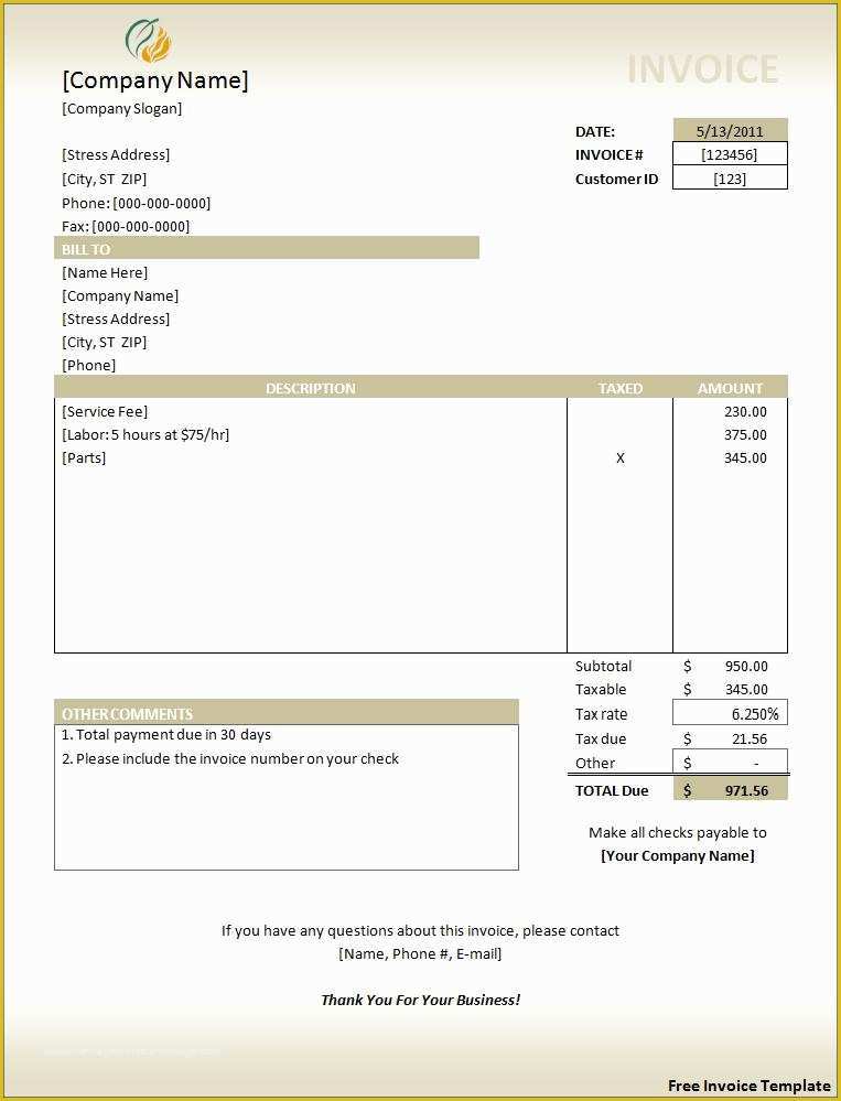 Invoice Template Excel Download Free Of Invoice Templates