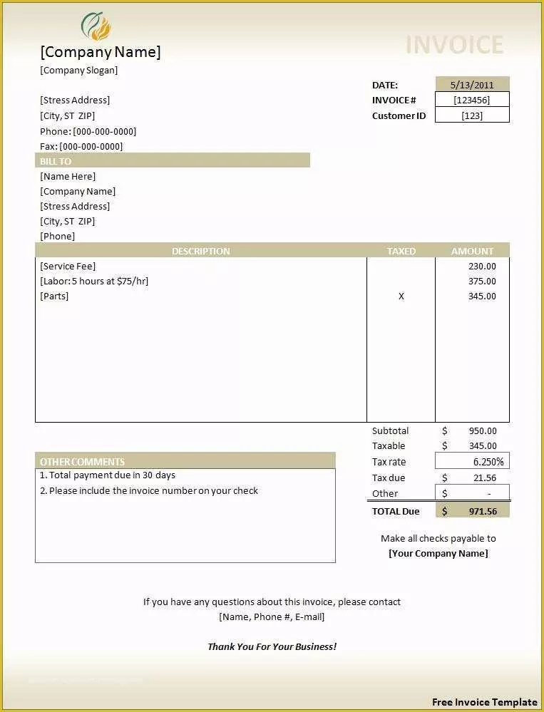 Invoice Template Excel Download Free Of Invoice Templates