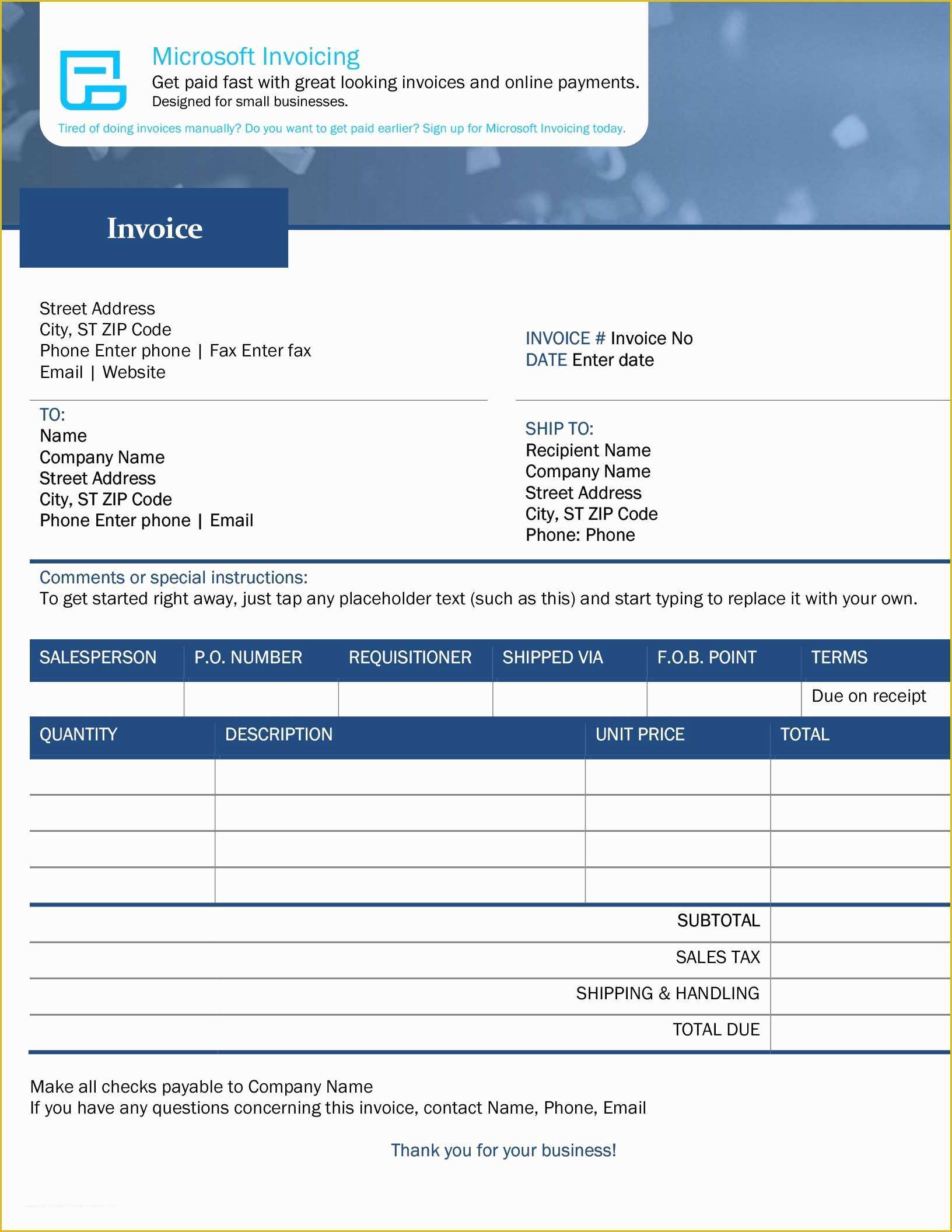 Invoice Template Free Download Windows Of Invoice with Microsoft Invoicing