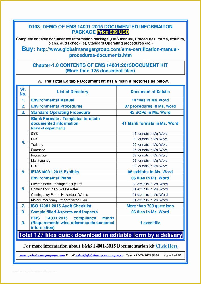 Iso 14001 2015 Template Free Download Of Ems 2015 Documentation Kit Authorstream