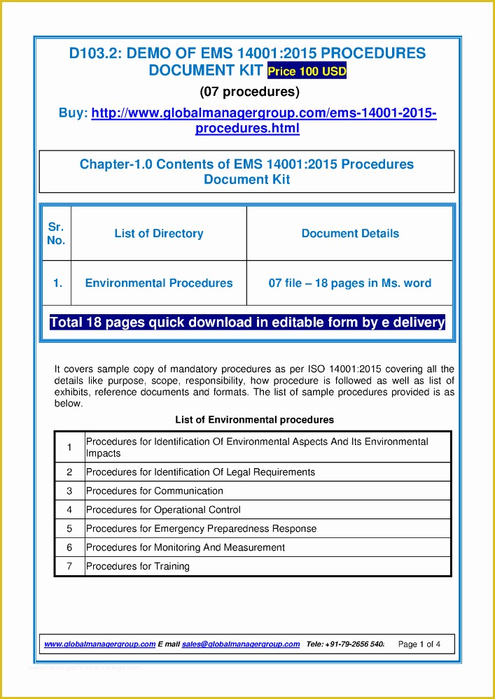 Iso 14001 2015 Template Free Download Of Ems 2015 Procedures Documentation Authorstream