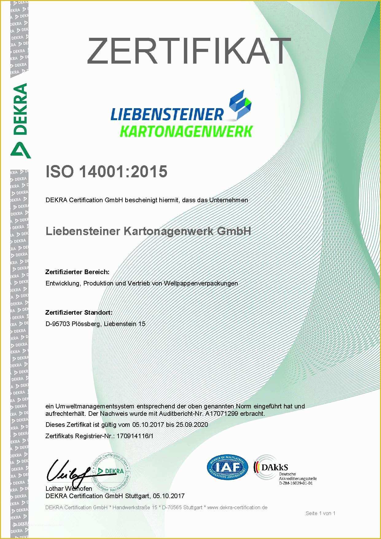 Iso 14001 2015 Template Free Download Of Liebensteiner Kartonagenwerk Gmbh Zertifizierungen