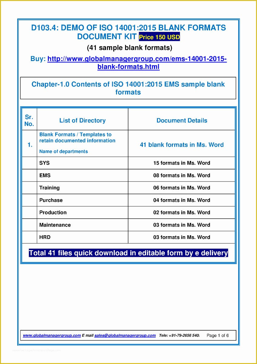 Iso 14001 2015 Template Free Download Of Sample forms On Ems 2015 Authorstream