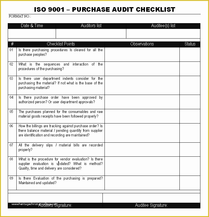 Iso 9001 forms Templates Free Of Internal Quality Management System Audit Checklist iso