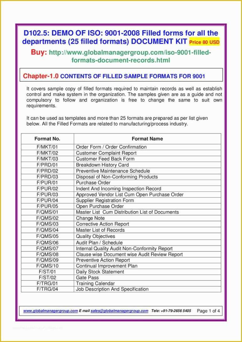 Iso 9001 forms Templates Free Of iso 10 Sample formats