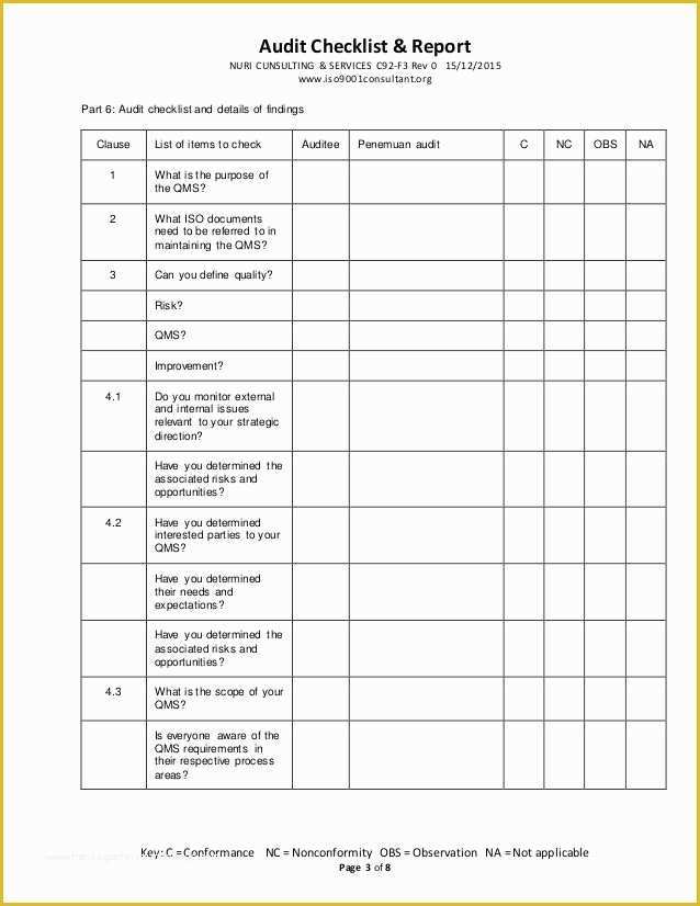 Iso 9001 forms Templates Free Of iso 9001 2015 Audit Checklist & Report