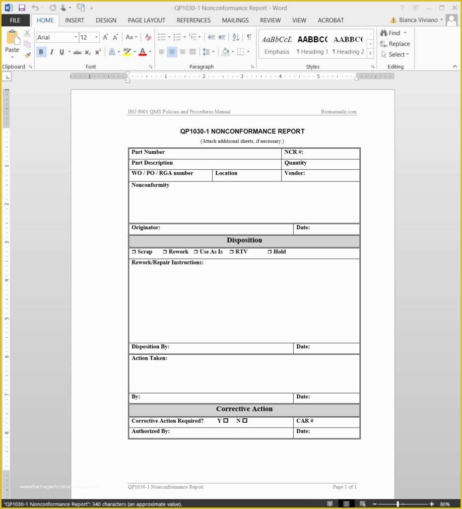 Iso 9001 forms Templates Free Of Nonconformance Report iso Template