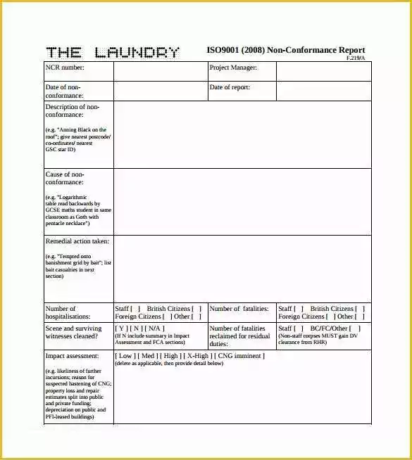 Iso 9001 Templates Free Download Of 16 Non Conformance Report Templates Pdf Doc Word