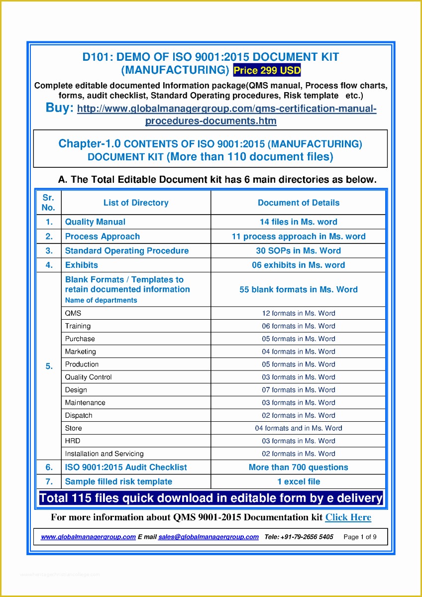 Iso 9001 Templates Free Download Of Documents On Qms 9001 2015 Authorstream