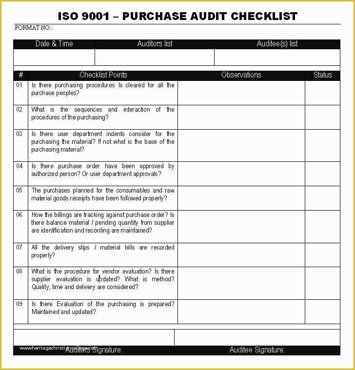 Iso 9001 Templates Free Download Of Internal Quality Management System Audit Checklist iso