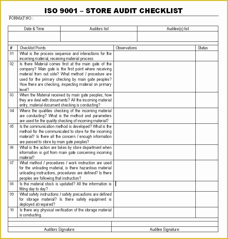 Iso 9001 Templates Free Download Of iso 9001 Store Audit Checklist format Samples