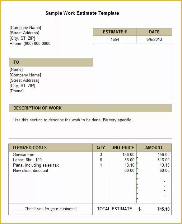 Job Costing Template Free Download Of 16 Sample Estimate Templates Doc Pdf Excel