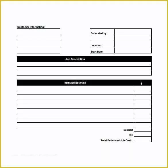 Job Costing Template Free Download Of 26 Blank Estimate Templates Pdf Doc Excel Odt