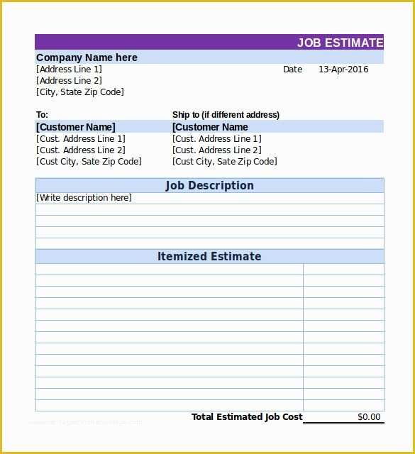 Job Costing Template Free Download Of 26 Blank Estimate Templates Pdf Doc Excel Odt