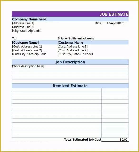 Job Costing Template Free Download Of 26 Blank Estimate Templates Pdf Doc Excel Odt