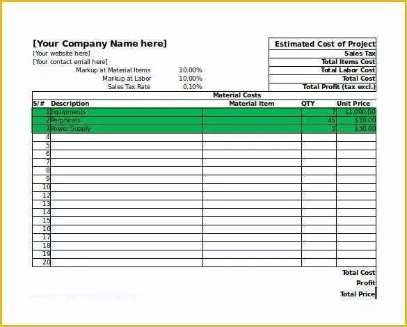 Job Costing Template Free Download Of 26 Blank Estimate Templates Pdf Doc Excel Odt