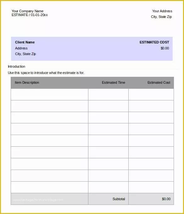 Job Costing Template Free Download Of 26 Blank Estimate Templates Pdf Doc Excel Odt