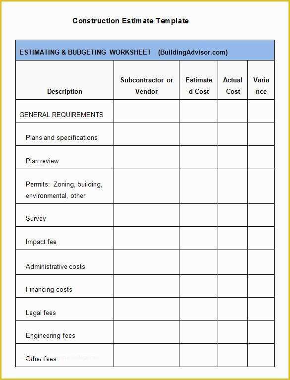 Job Costing Template Free Download Of 5 Construction Estimate Templates Pdf Doc Excel