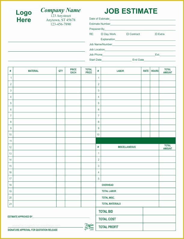 Job Costing Template Free Download Of Free Landscape Job Estimate forms